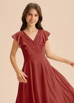 Azazie Anysa Junior Terracotta A-Line Ruched Chiffon Dress image7