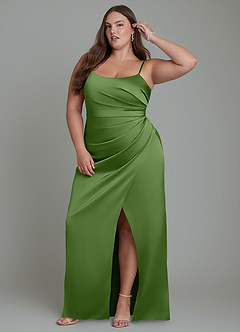 Azazie Calandra Bridesmaid Dresses Basil Sheath Pleated Stretch Satin Dress image10