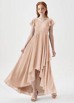 Azazie Caria Junior English Rose A-Line Pleated Chiffon Dress image5