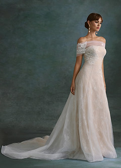 Azazie Berkely Trouwjurken Jurk van Tule met A-Lijn Off-shoulder Diamant Wit Champagne image4
