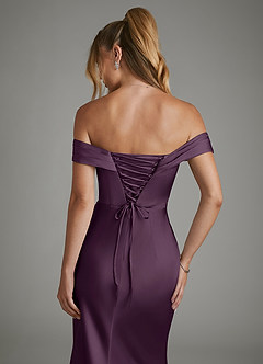 Azazie Hayden Bridesmaid Dresses Plum Mermaid Corset Stretch Satin Dress image7