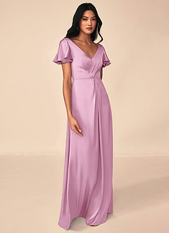 Azazie Soren Bridesmaid Dresses Candy Pink A-Line Pleated Stretch Satin Dress image4