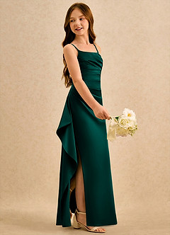 Azazie Cannoli Girls Formal Blomsterpigekjoler A-Line Plisseret Mat satin Gulv-længde Kjole image4
