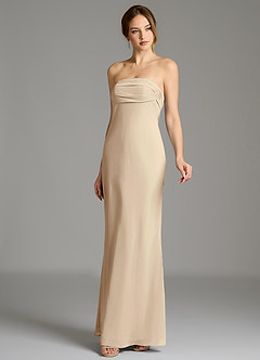 Azazie Ailanie Vestidos de damas de honor Vestido de Champán de Gasa de Corte Sirena con Sin tirantes image5