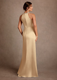 Azazie Lawrence vestidos de madre de la novia Vestido de Champán de Satén Elástico de Corte en A con Plisado image3