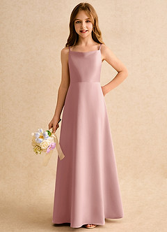 Azazie Joella Girls Formal Flower Girl Dresses Rose Gold A-Line Pleated Matte Satin Dress image6