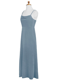 Azazie Solange Junior Robe Trapèze en velours Bleu Poussiéreux image9