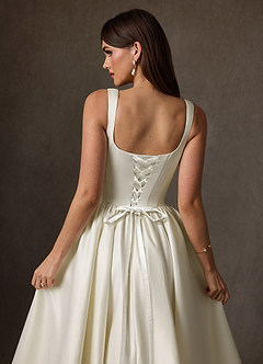 Azazie Verina Wedding Dresses Cream A-Line with Pockets Satin Dress image6