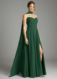 Azazie Ayla Abiti da Damigella Abito A-Line in Chiffon Scollo a Cuore Verde Scuro image1