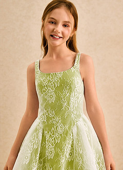 Azazie Cubbie Girls Formal Flower Girl Dresses Lemongrass A-Line Lace Dress image6