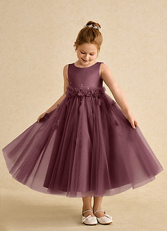 Azazie Lux Flower Girl Dresses Sangria A-Line Beaded Tulle Dress image3