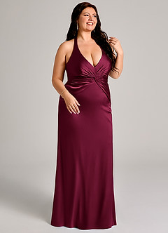 Azazie Valerie Robes de demoiselle d'honneur Robe Sirène en Satin extensible Plissé Bourgogne image10