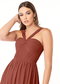 Azazie Dionne Abiti da Damigella Abito A-Line in Chiffon Corsetto Auburn image6