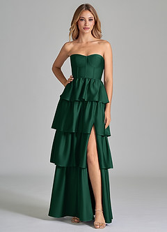 Azazie Faye Bridesmaid Dresses Dark Green A-Line Ruched Stretch Satin Dress image3