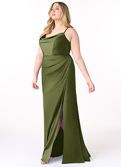 Azazie Marzia Brautjungfernkleider Etui Kutte Gefaltet Stretch-Satin Kleid Olivgrün image15