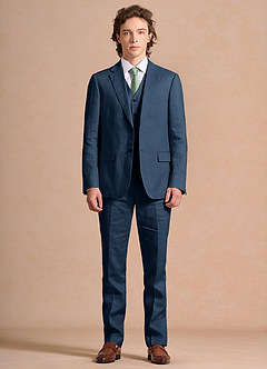 front Harrison Dunkelmarine 3-teiliger Anzug aus 100 % Leinen