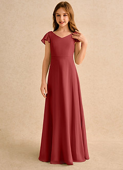 Azazie Nari Girls Formal Blumenmädchenkleider A-Linie mit ärmel Chiffon Kleid Rost image5