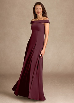 Azazie Ewa Mother of the Bride Dresses Cabernet A-Line Off the Shoulder Mesh Dress image4