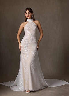 Azazie Kaiyana Suknie ślubne Osłona Wysoka Kołnierz Sznurówka Pociąg Kapliczny Sukienka image3