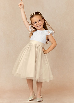 Azazie Vetty Flower Girl Dresses Ivory Champagne A-Line Lace Tulle Dress image1