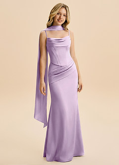 Azazie Sorrel Junior Robe Sirène en Satin extensible Rayé Frostiges Flieder image3