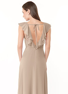 Azazie Yoko Slutrea Klänning av A-Line i Chiffong Ruched Taupe image6