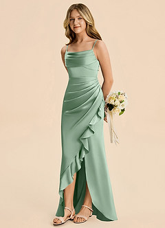 Azazie Mia Junior Agave Mermaid Pleated Stretch Satin Dress image4