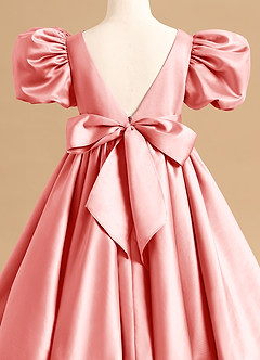 Azazie Jellybean Flower Girl Dresses Coral Ball-Gown Ruched Matte Satin Dress image5