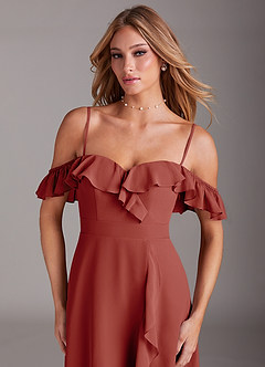 Azazie Lyra Robes de demoiselle d'honneur Robe Trapèze Convertible en Mousseline de soie Terracotta image2