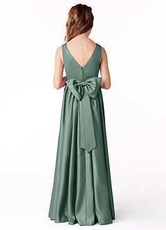 Azazie Hathaway Junior Eucalyptus A-Line Bow Stretch Satin Dress image1