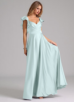 Azazie Leilani Robes de demoiselle d'honneur Robe Trapèze en Satin extensible Rayé Verre De Mer image4