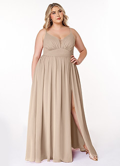Azazie Rayna Bridesmaid Dresses Taupe A-Line V-Neck Pleated Chiffon Dress image7