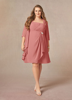 Azazie Olivia Mère de la mariée Robes Robe Trapèze en Mousseline de soie Encolure carrée plissée Antique Rose image7