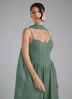 Azazie Alisha Bridesmaid Dresses Eucalyptus A-Line Corset Chiffon Dress image7
