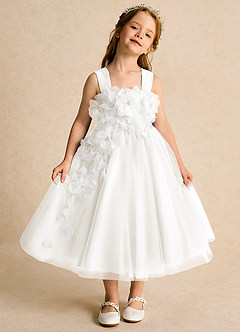 Azazie Dovey Flower Girl Dresses Ivory Ball-Gown Bow Tulle Dress image2