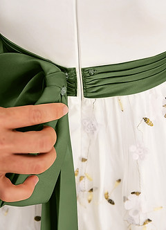 Azazie Pollie Flower Girl Dresses Ivory Olive A-Line Bow Tulle Dress image7