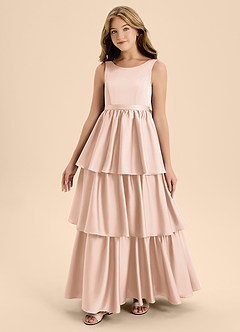 Azazie Meadowyn Junior Blushing Pink A-Line Bow Stretch Satin Dress image4
