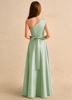 Azazie Puddles Junior Formal Jurken voor bloemenmeisjes A-Lijn Jurk van Mat Satijn One-Shoulder Stoffige Salie image3