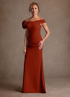 Azazie Gwynne Mother of the Bride Dresses Rust Mermaid Off the Shoulder Stretch Crepe Dress image4