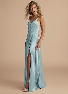 Azazie Davis Bridesmaid Dresses Mist A-Line Pleated Metallic Satin Dress image6
