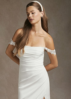 Azazie Rosalia Wedding Dresses Diamond White Mermaid Off-The-Shouler Sequins Crepe Back Satin Dress image5