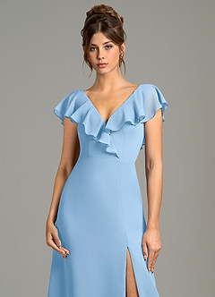 Azazie Kimmy Bridesmaid Dresses Powder Blue A-Line Ruched Chiffon Dress image6