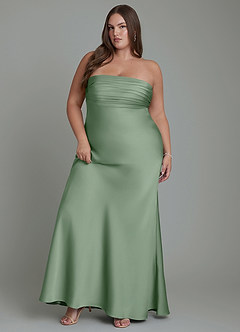 Azazie Saylor Abiti da Damigella Abito Sirena in Raso Elasticizzato Senza Spalline Matcha image11