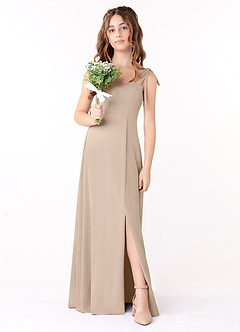 Azazie Rosey Junior Taupe A-Line Sweetheart Neckline Chiffon Dress image1