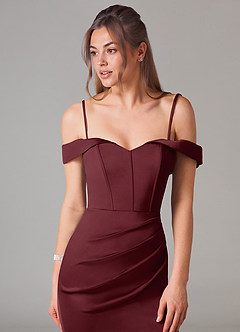 Azazie Everly Bridesmaid Dresses Cabernet Mermaid Off the Shoulder Stretch Satin Convertible Dress image2