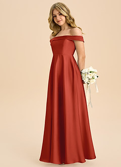 Azazie Sissy Junior Rust A-Line Off the Shoulder Stretch Satin Dress image6