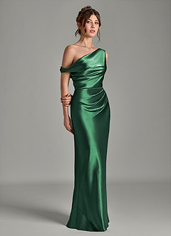 Azazie Emerson Brautjungfernkleider Meerjungfrau-Linie Schulterfrei Metallischer Satin Kleid Dunkelgrün image5