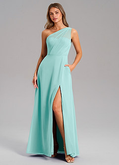 Azazie Phaedra Jurken voor bruidsmeisjes Jurk van Chiffon met A-Lijn One-Shoulder Aqua image9