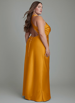 Azazie Evadne Bridesmaid Dresses Butterscotch Sheath Pleated Stretch Satin Dress image8