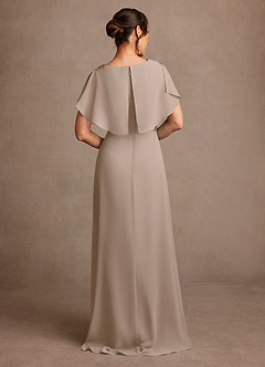 Azazie Frieda Mother of the Bride Dresses Taupe A-Line Applique Chiffon Dress image3